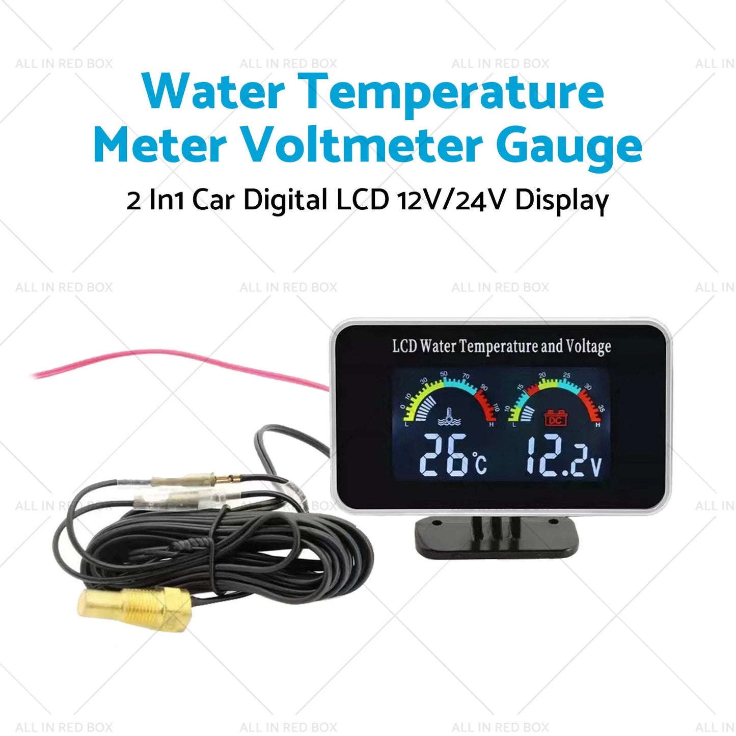 2-in-1 Digital LCD Water Temperature & Voltmeter Gauge for Car 12V/24V