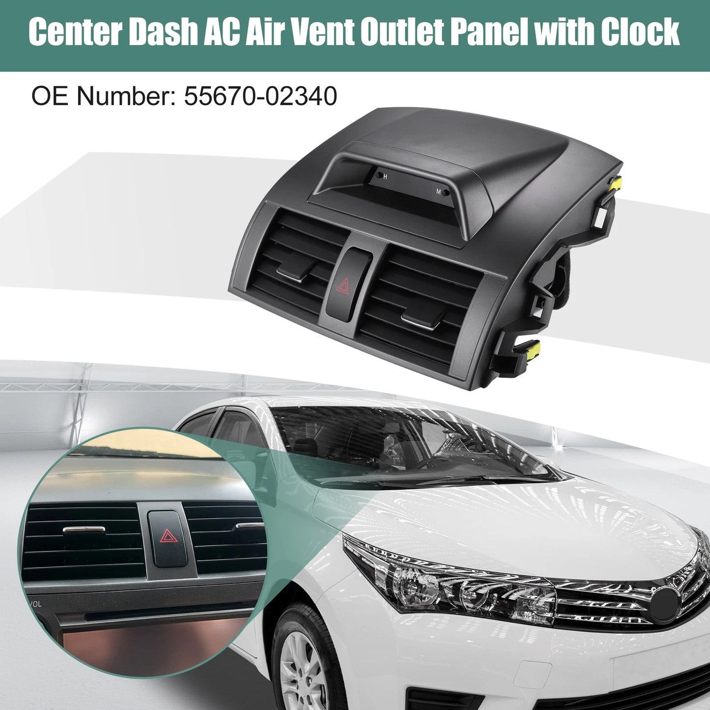 A/C Air Vent Outlet Panel with Clock for Toyota Corolla (2009-2013) Gray