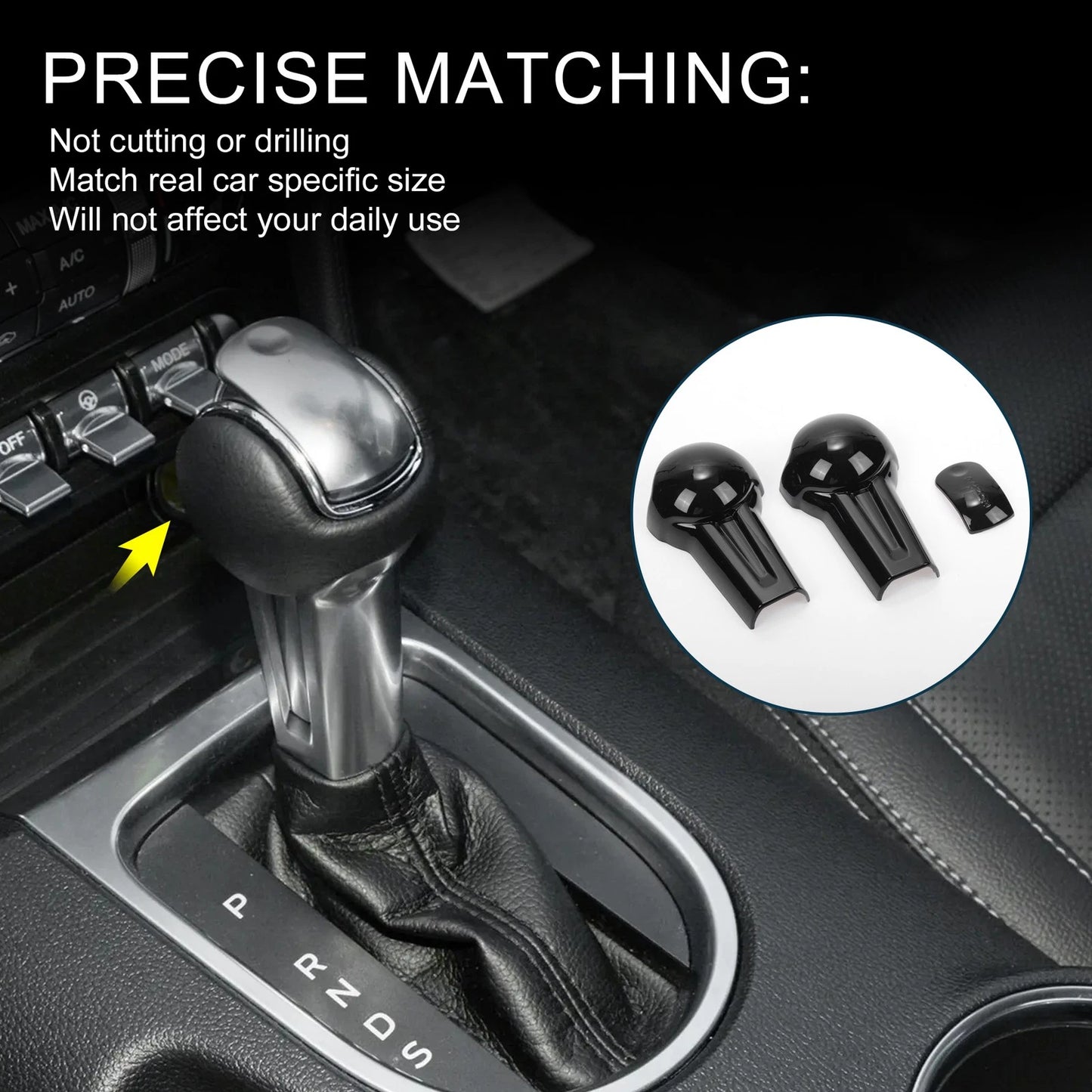 Gear Shift Knob Cover for Ford Mustang 2015-2023 Black Console Decorator
