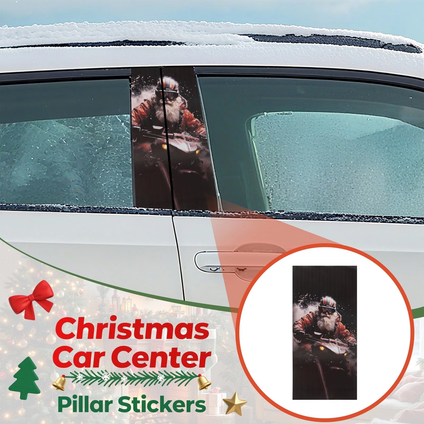 Center Pillar Stickers PET 19.69x9.84 for Motorcycle Santa Claus Christmas Car