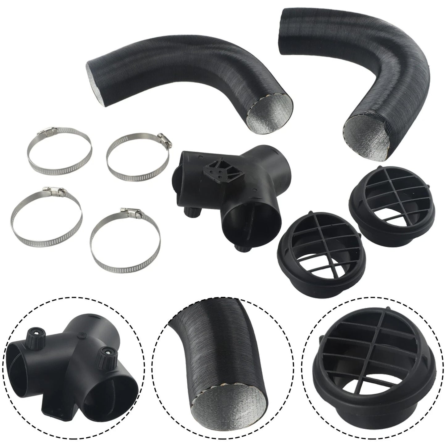 60mm Pipe Ducting Y Piece / Warm Air-Outlet Vent Hose Clip for Diesel Heater