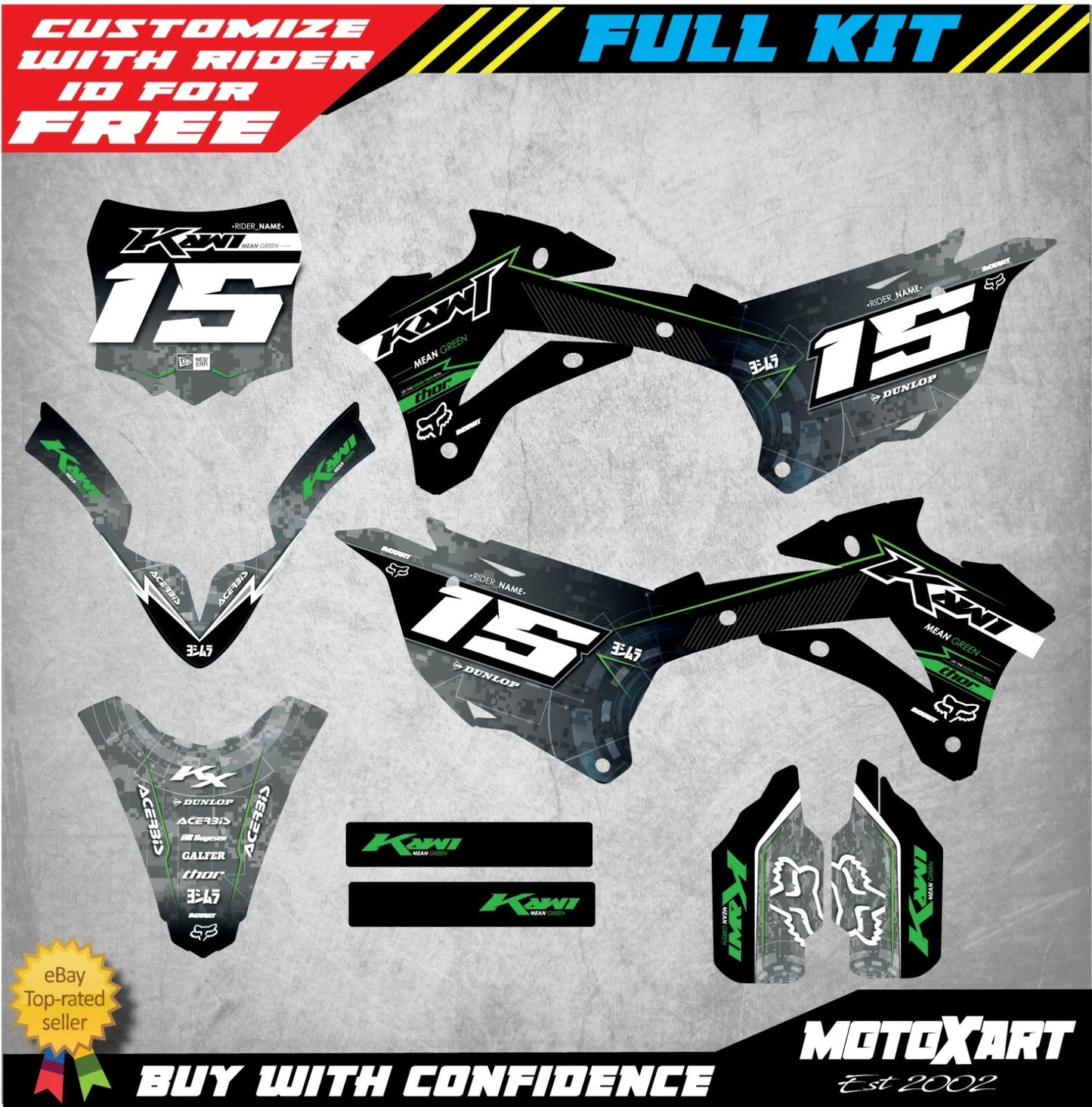 Custom Graphics Full Kit for Kawasaki KX 85 (2014-2021) BOSS Style Stickers
