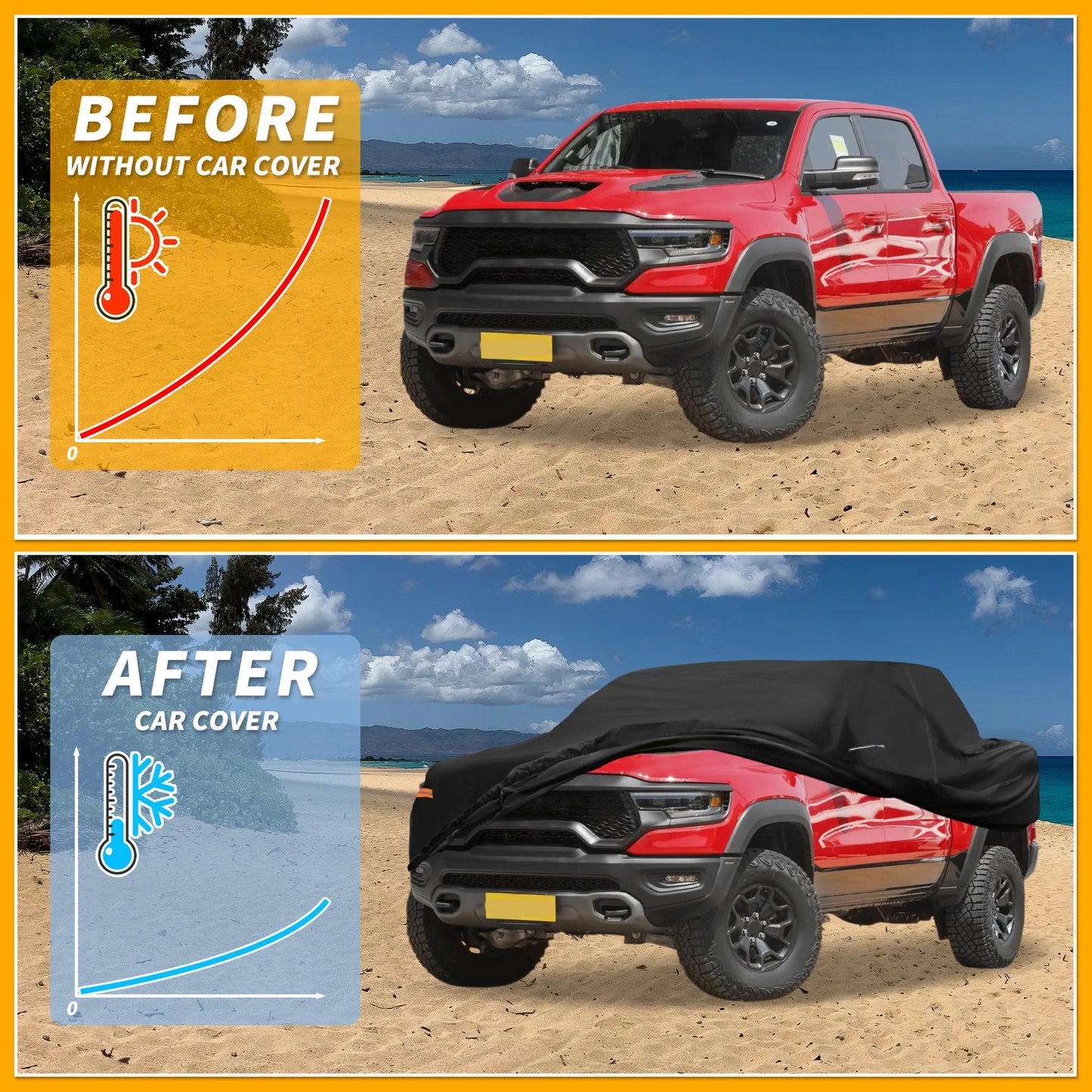 210D-PU Car Cover for Dodge Ram Waterproof All Weather Black with Zipper