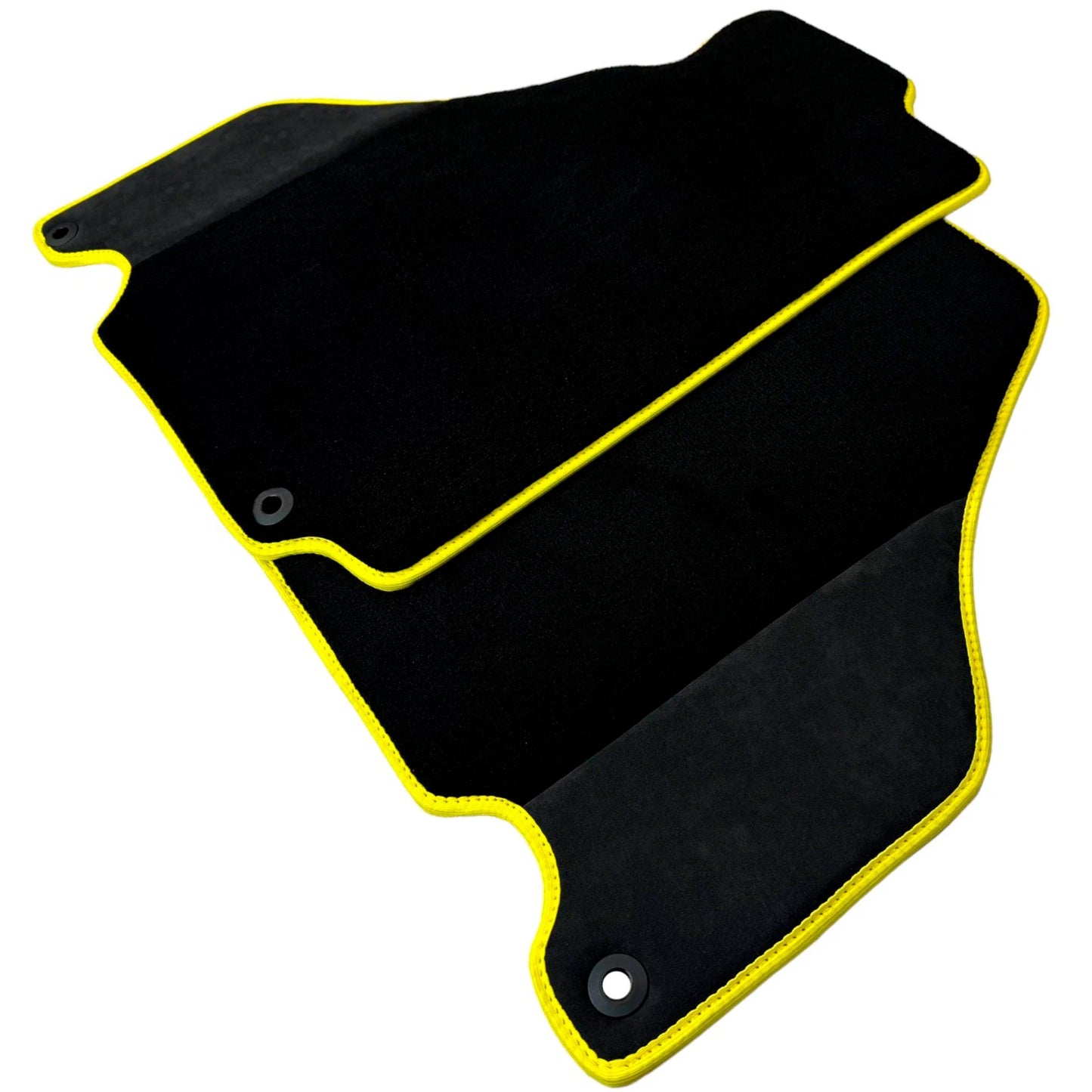 Black Floor Mats for Ferrari F430 2004-2009 - Carbon Fiber Leather, Yellow Trim