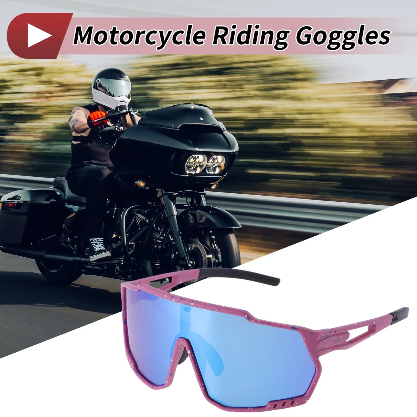 Goggles / Blue Lens Purple with Blue White Spots Frame PC for Motorcycle