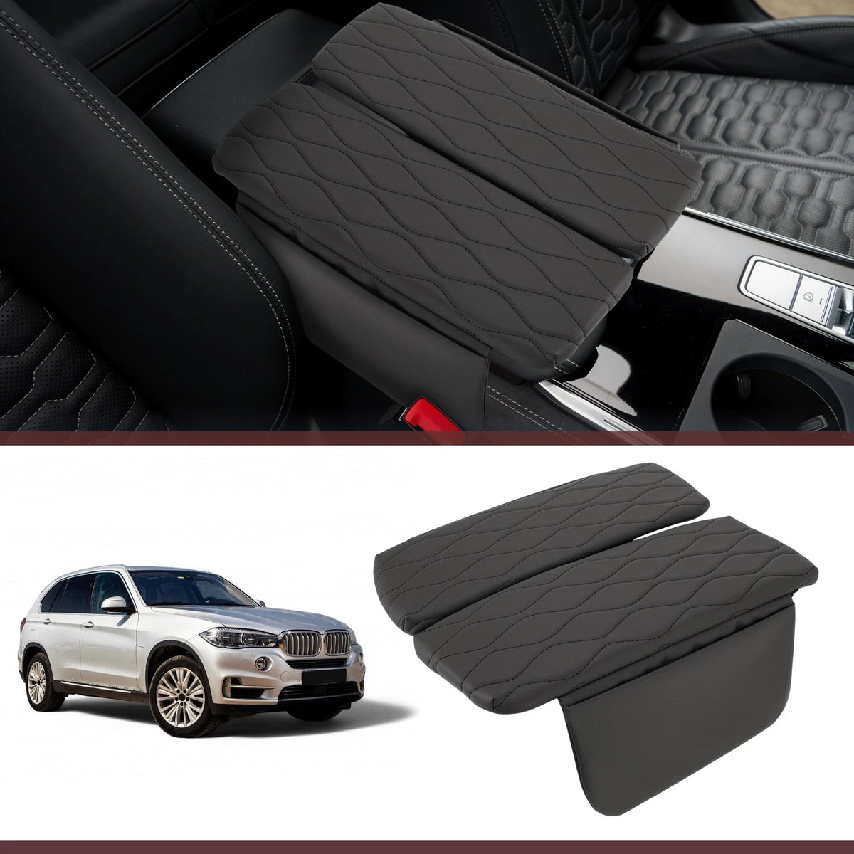 Center Console Cover for BMW X5 G05 (2019-2025) Napapi & PVC Armrest Black