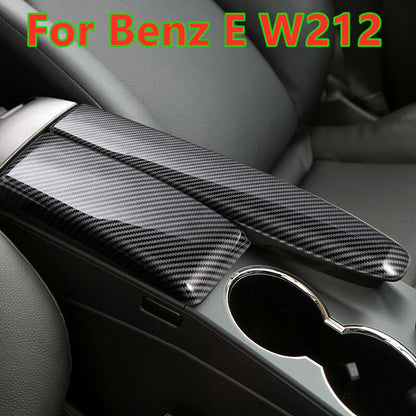 Carbon Fiber Car Interior Armrest Storage Cover Trim Decor for Benz E W212