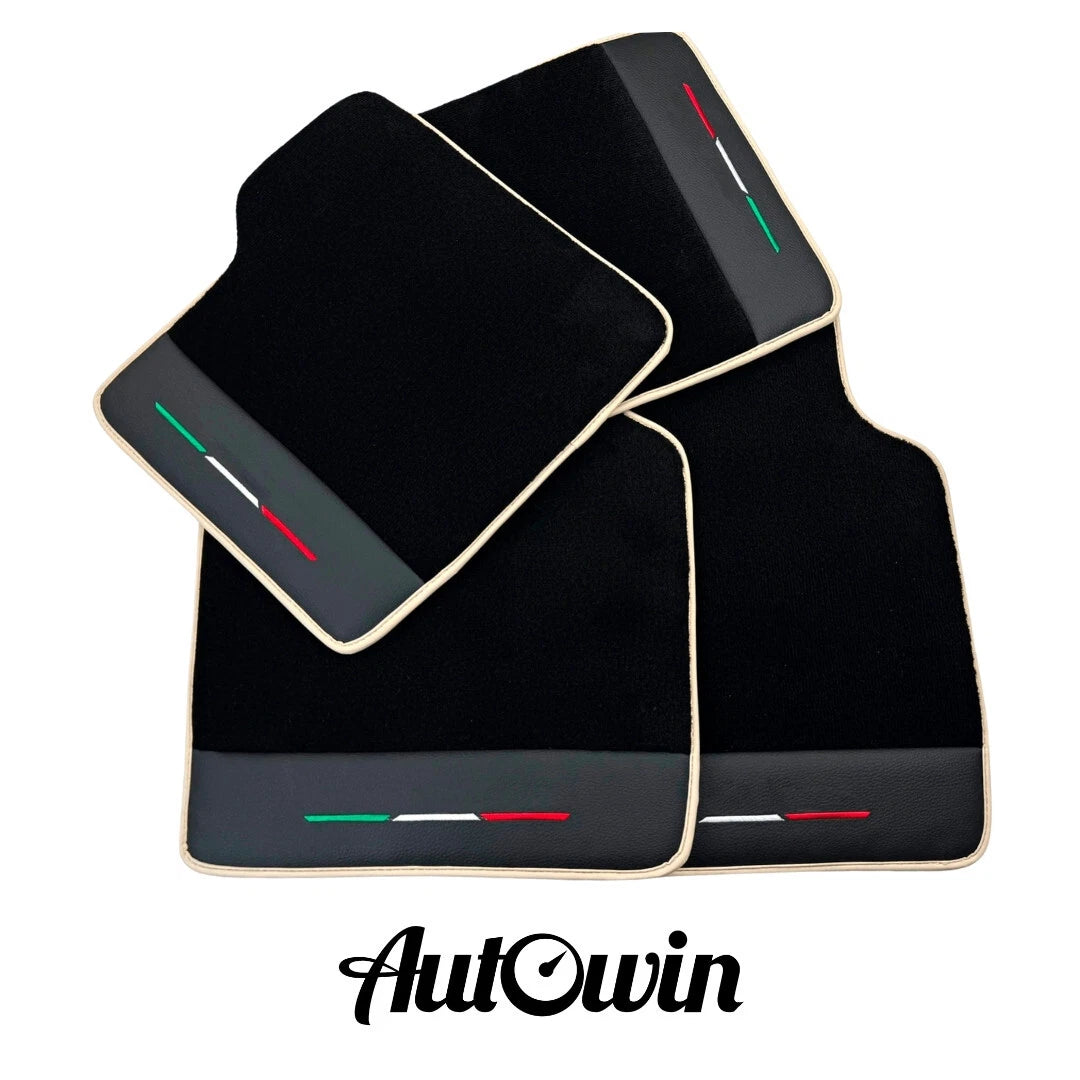 Black Floor Mats for Ferrari Purosangue with Leather & Beige Trim
