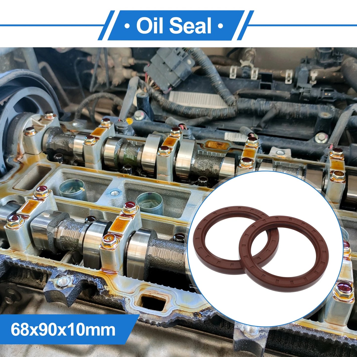 Oil Seal 2 Pcs Rotary Shaft Seal FKM Rubber 68x90x10mm Brown for Make Model