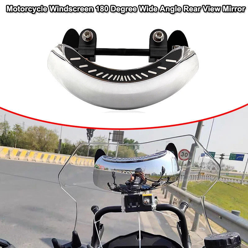 Silver Motorcycle Rearview Mirror 180° Wide Angle for Adjustable Windscreen