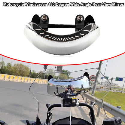 Silver Motorcycle Rearview Mirror 180° Wide Angle for Adjustable Windscreen