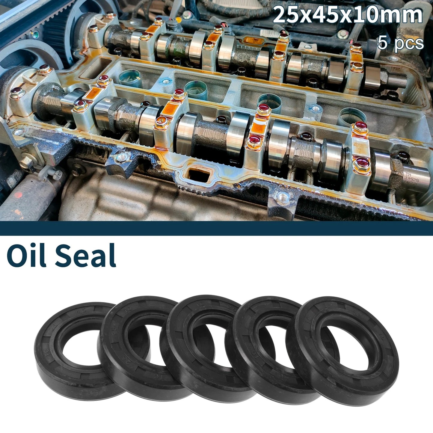 Oil Seal NBR Rubber 25x45x10mm Black 5Pcs