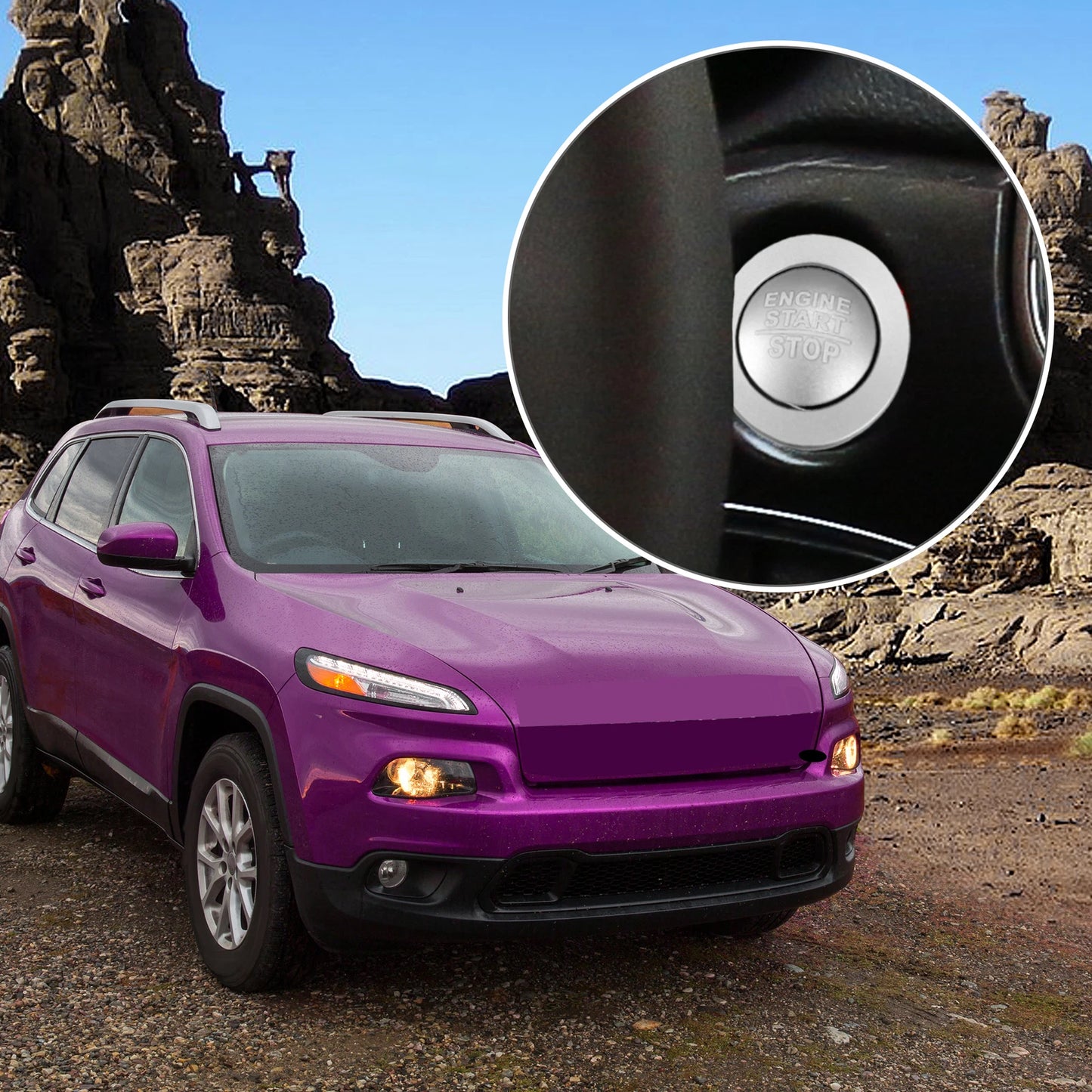 Engine Start Stop Button Cover Kit for Jeep Cherokee & Dodge - Silver Tone