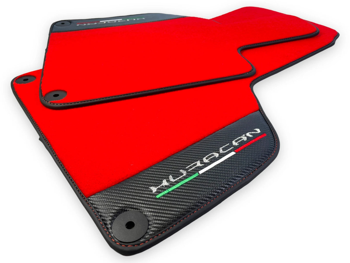 Red Floor Mats for Lamborghini Huracan (2014-2023) - Carbon Fiber Leather