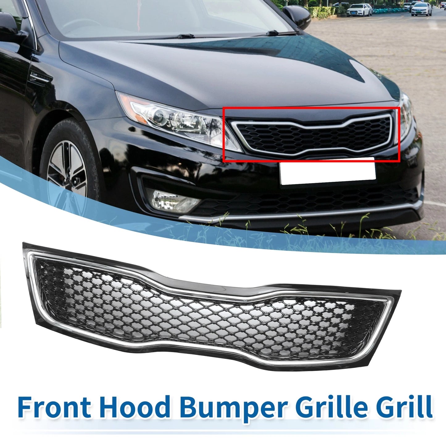 Front Upper Bumper Grille for Kia Optima (2014-2015) Black Chrome Silver Tone