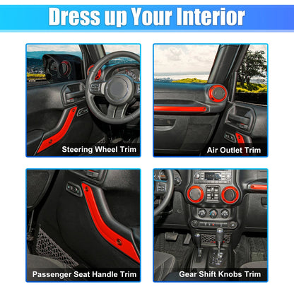 21pcs Interior Trim Kit for Jeep Wrangler JK (2011-2018) - Red Decoration Set