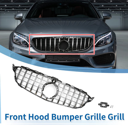 Front Upper Bumper Grille for Mercedes-Benz C180 Chrome Silver Tone