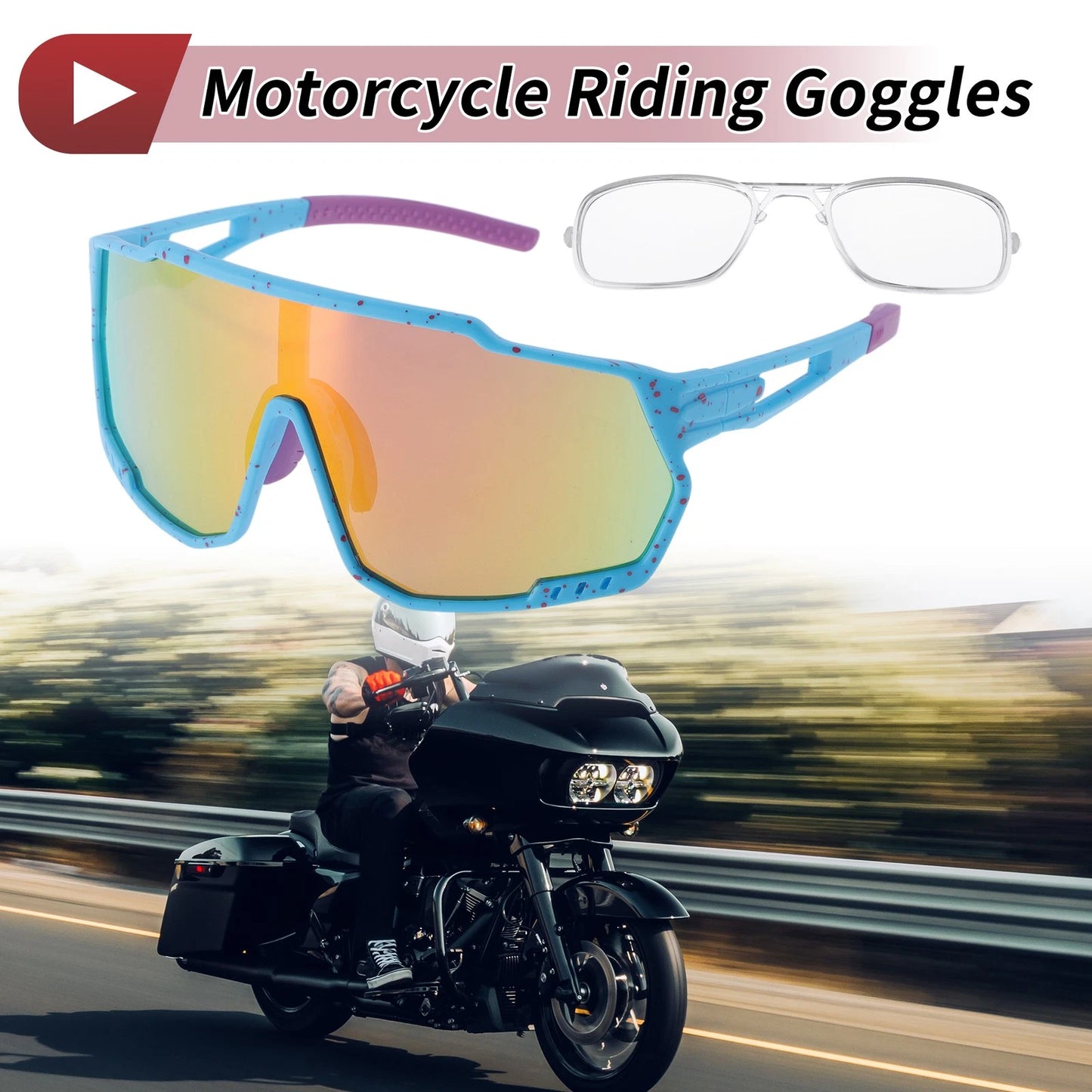 Goggles / Multicolor Lens Blue with Red Spots / Frame for Motorcycle
