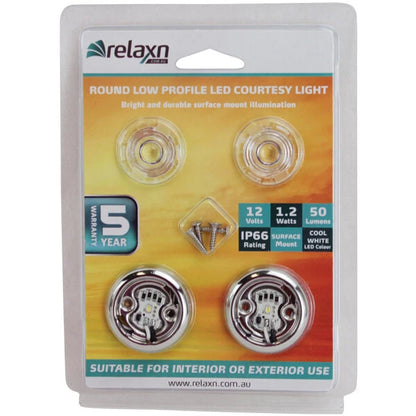 12V LED Round Low Profile Courtesy Light Indoor/Outdoor Surface Mount 2 Pk