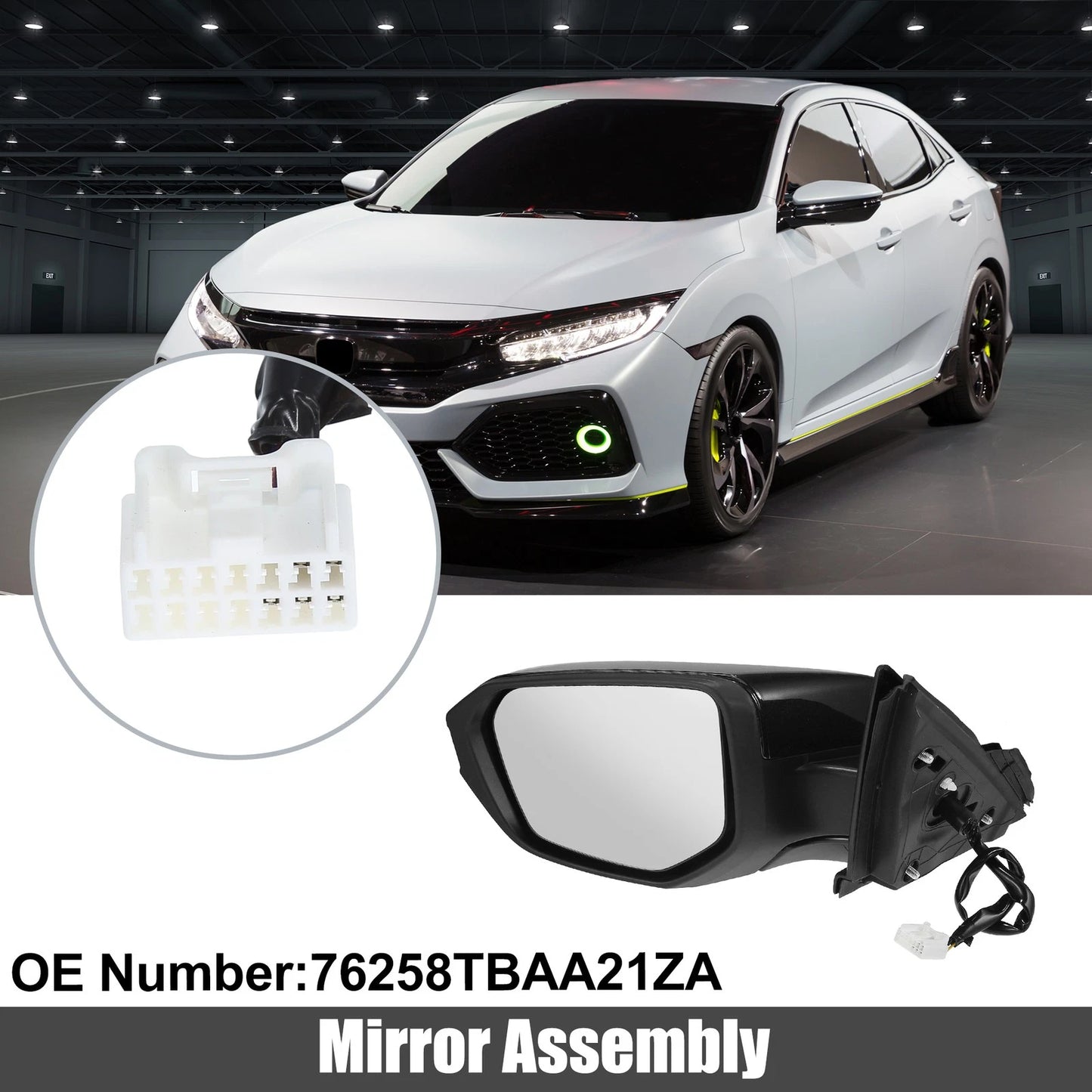 5 Pin Left Side Exterior Door Mirror Assembly Black for Honda Civic (2016-2020)