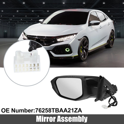 5 Pin Left Side Exterior Door Mirror Assembly Black for Honda Civic (2016-2020)