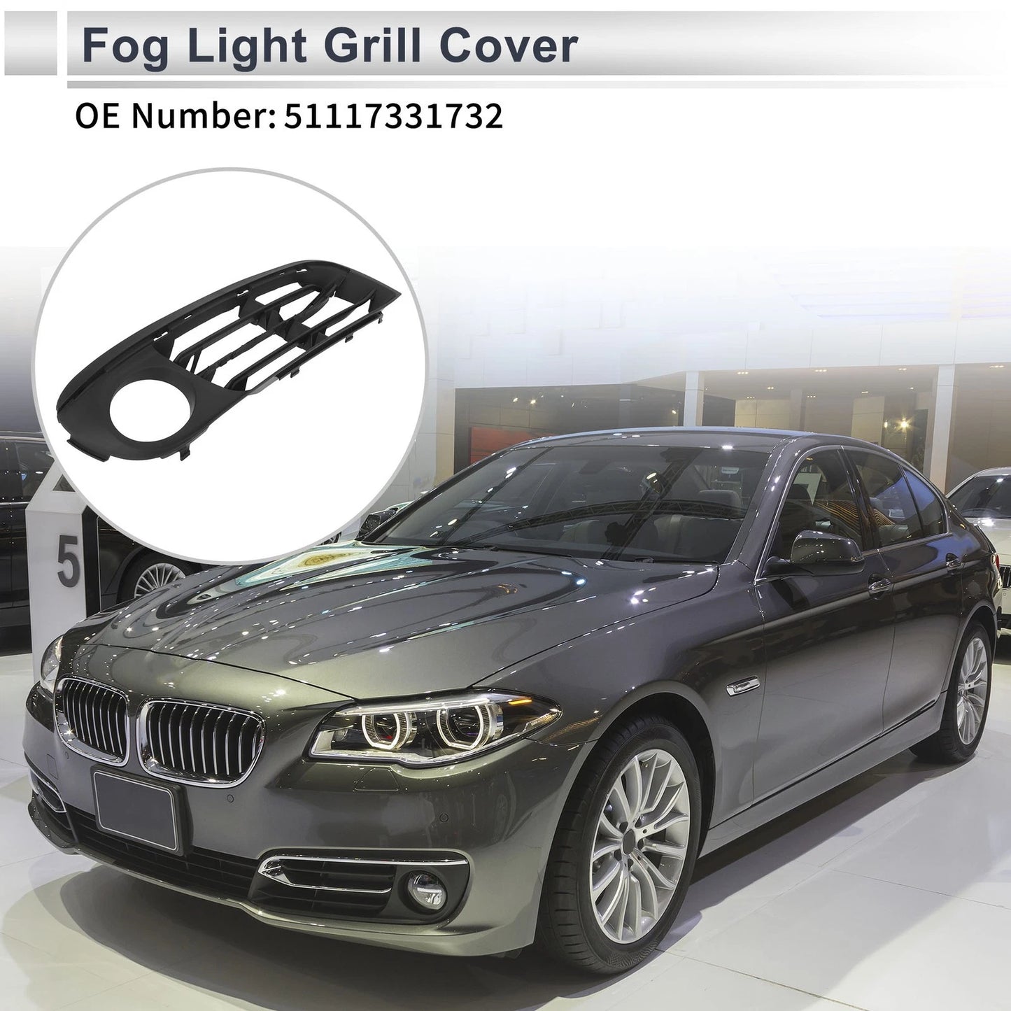 Front Right Fog Light Grill for BMW 528i 2014-2016 (1 Pc, Black)