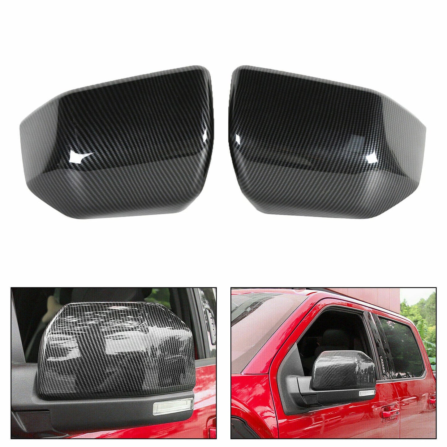 Car ABS Carbon Fiber Style Wing Mirror Cover Trim Fit For Ford F150 2015-2019