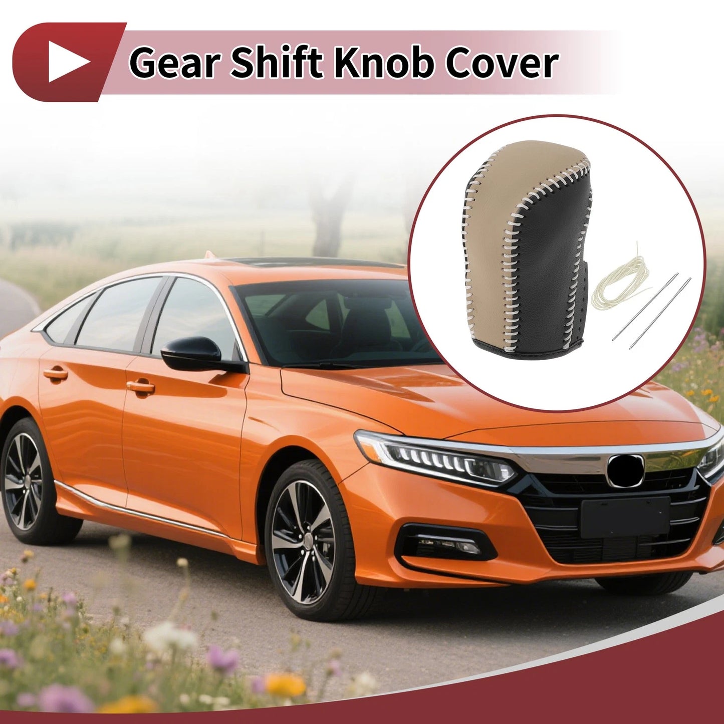 Beige Faux Leather Gear Shift Knob Cover for Honda Inspire (2023)