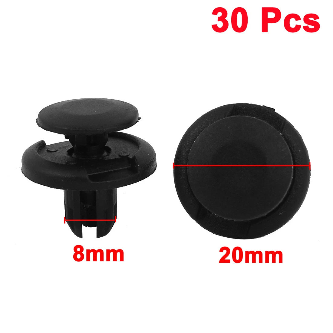30 Pcs 8mm Black Plastic Door Push Clips for Honda