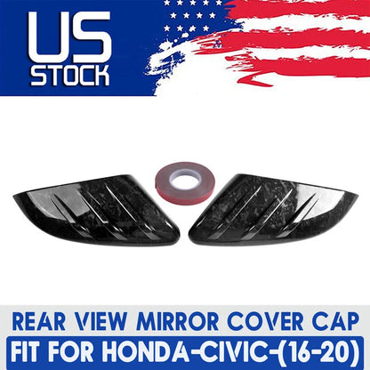 2 x Forged Black Add-On MU Style Side Mirror Cover Caps for Honda Civic (2016-2020)