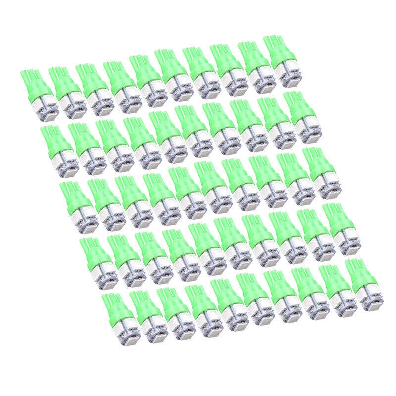 50PCS Green T10 Wedge 5050 5SMD LED Interior Light Bulbs for Vehicles