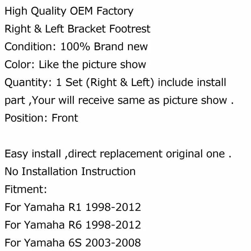 Black Aluminum Front Footrests for Yamaha R1 R6 R6S (1999-2012)
