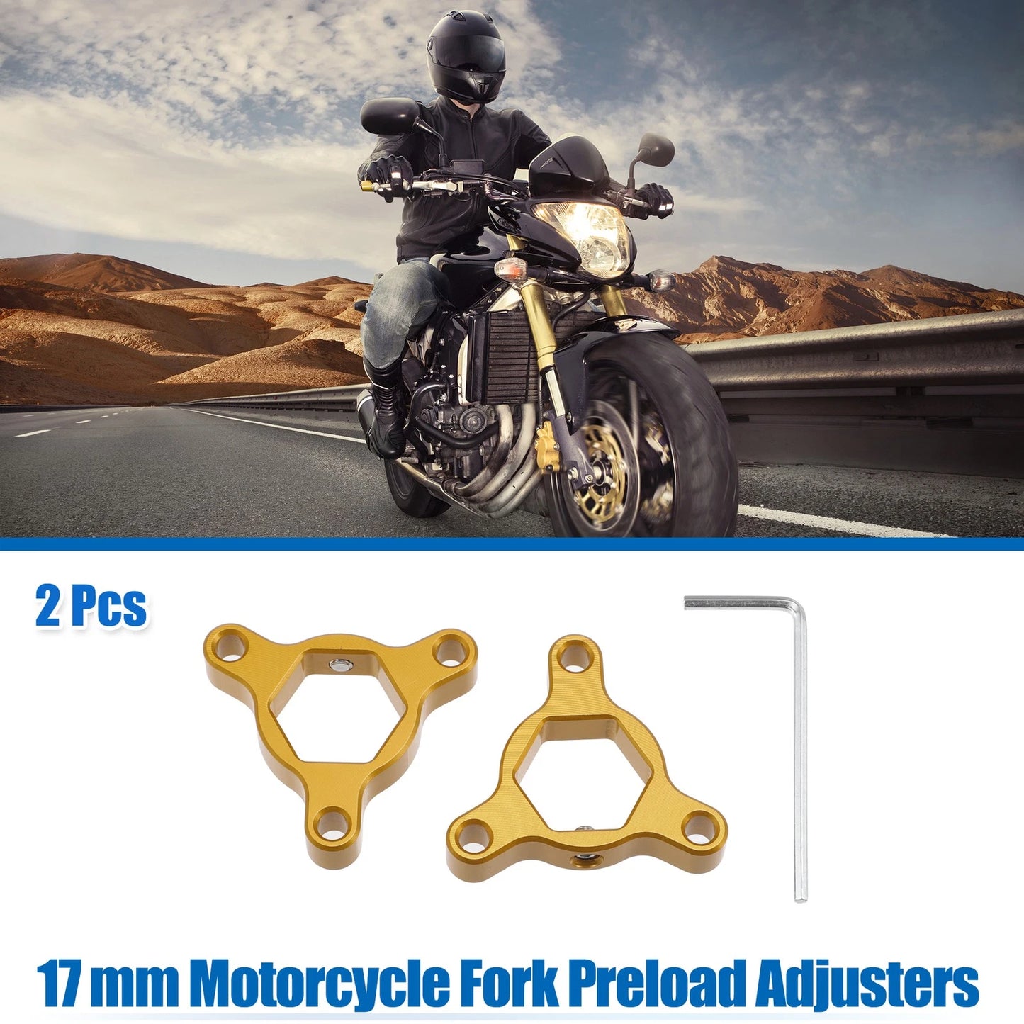 2 x 17mm Fork Preload Adjusters for Most Motorcycle Gold Tone