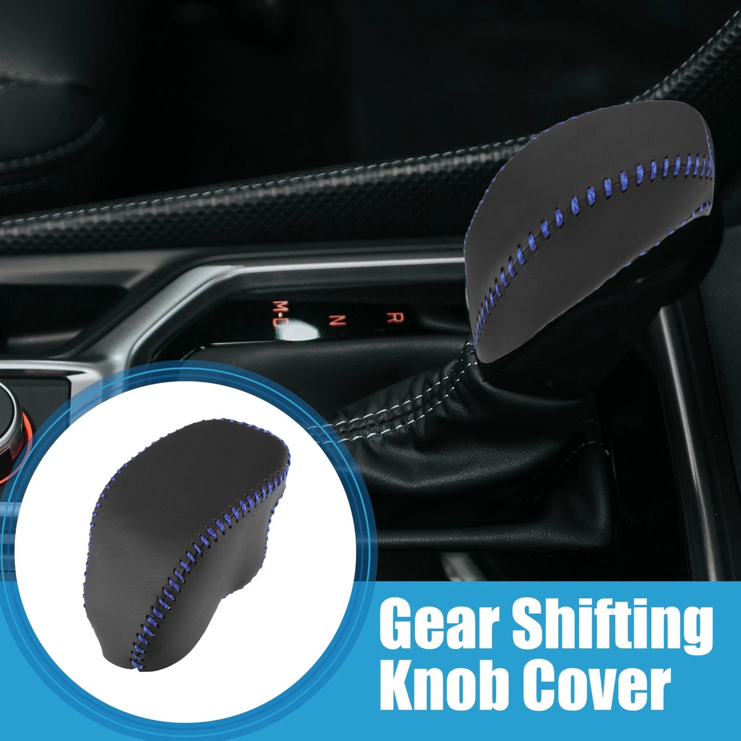 Gear Shifting Knob Cover Black Blue Stitches for Toyota RAV4 (2019–2023)