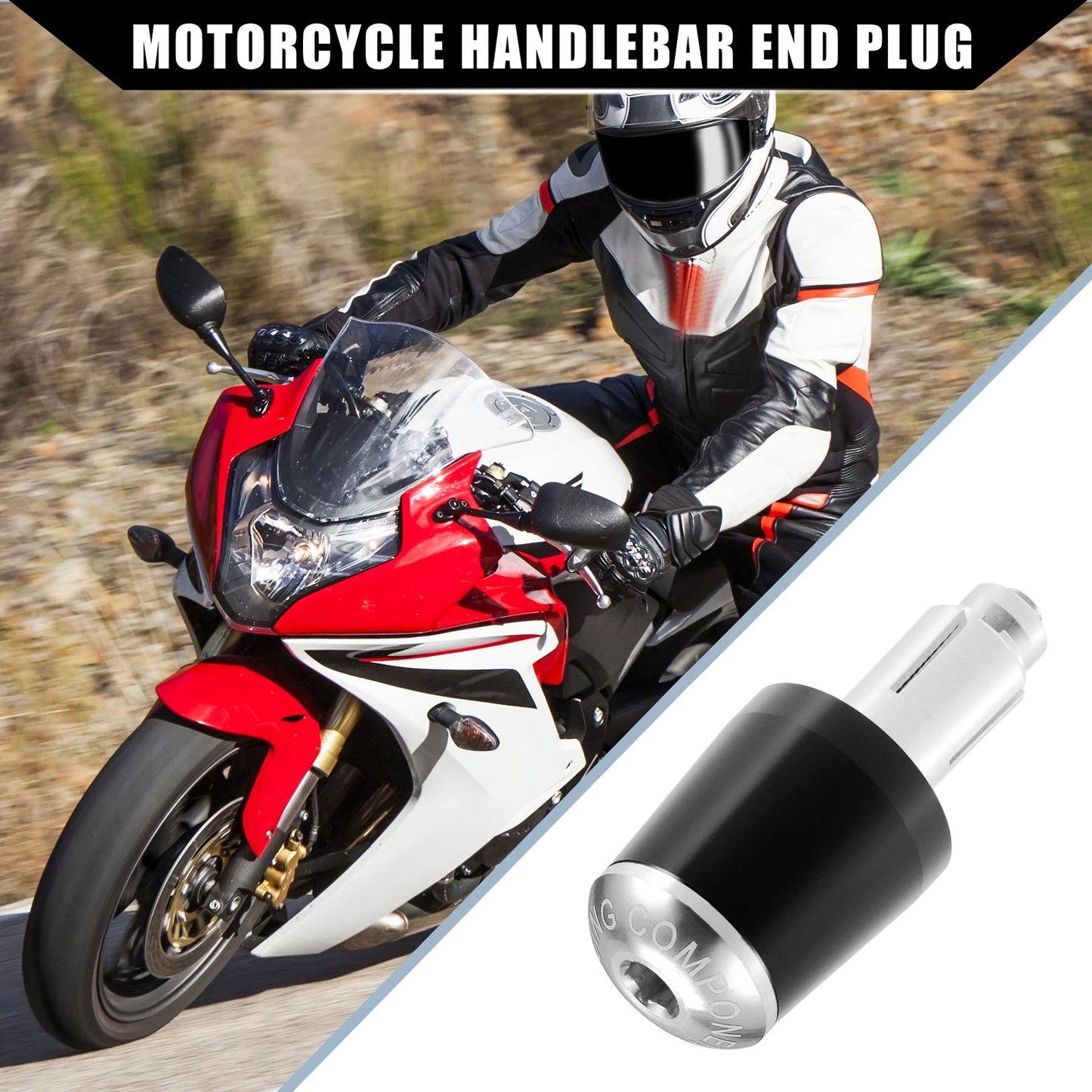 Motorcycle Handlebar End Plug Caps 7/8" for Honda Black Silver Tone