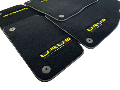 Floor Mats for Lamborghini Urus 2018-2024 Black Carpets with Yellow Stitching