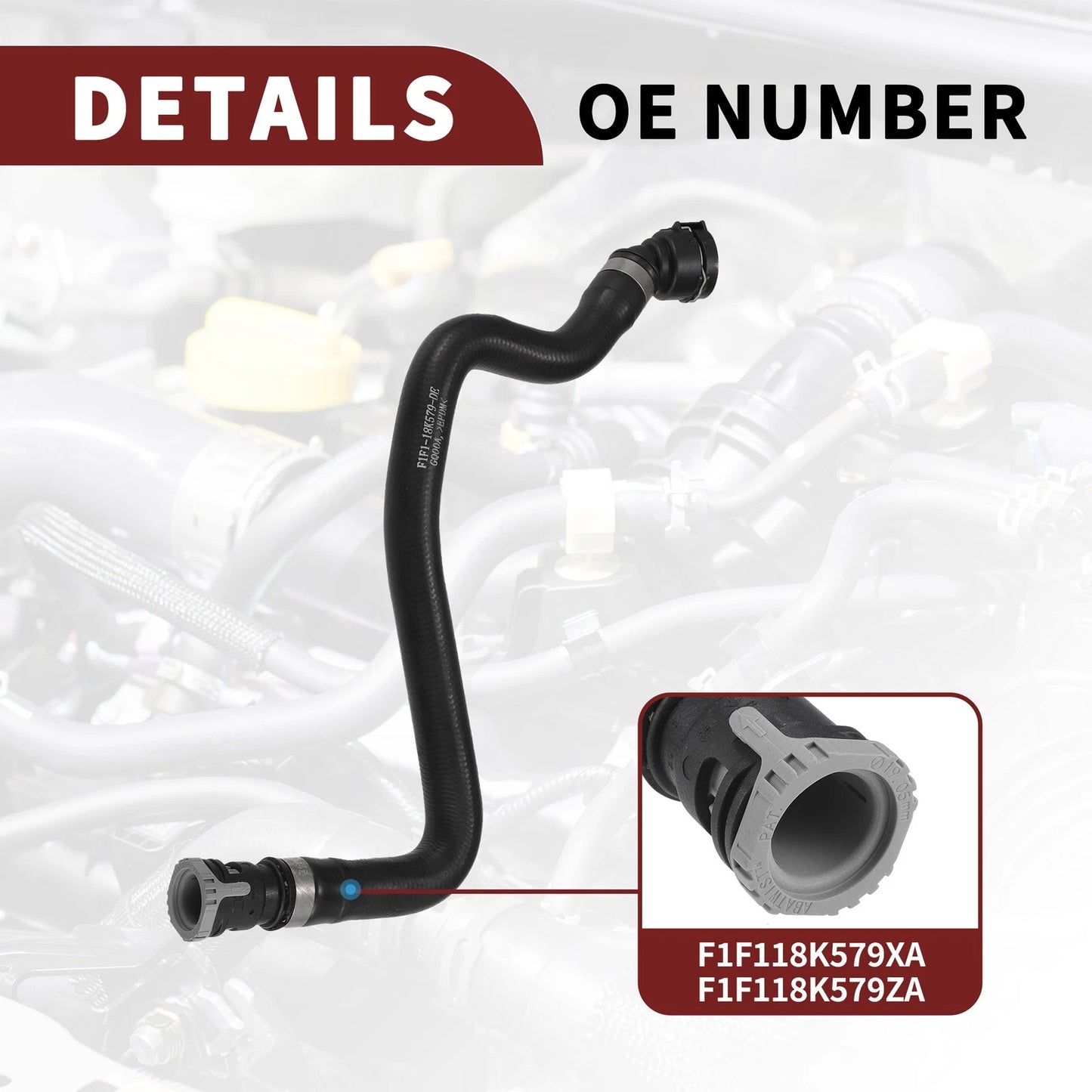 Water Heater Hose for Ford C-Max (2015-2019) - Black 1 Pcs