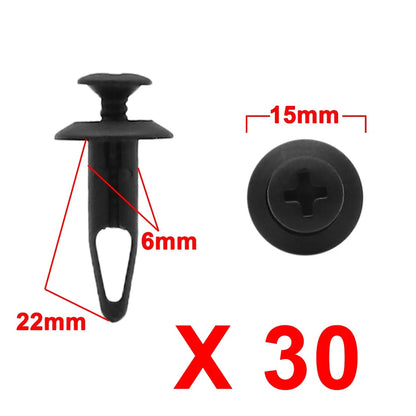 30 Pcs Push Type Clips Rivets for Toyota Car Trim Panel 6mm Hole