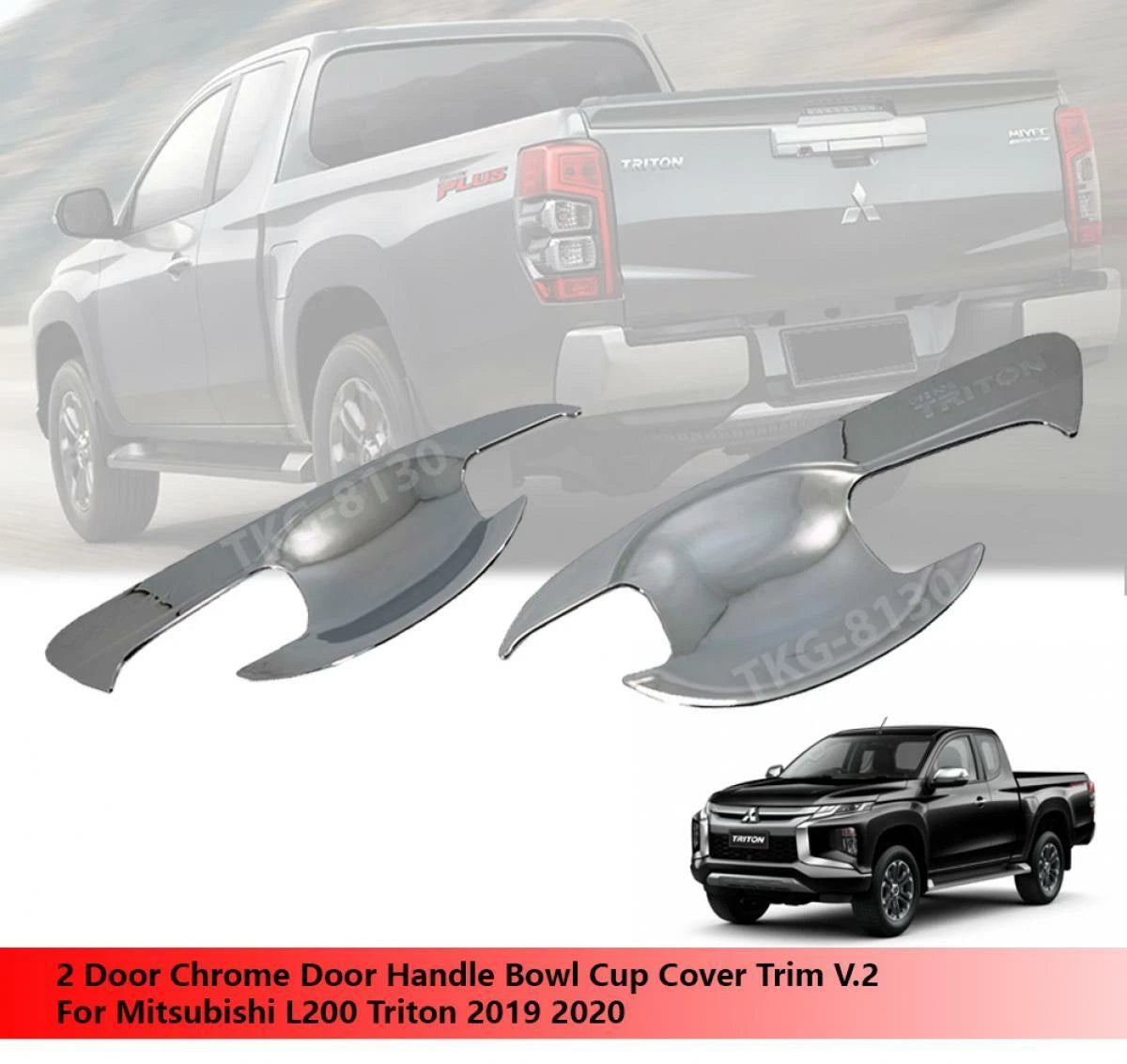 2 x Door Chrome Handle Bowl Cup Covers for Mitsubishi L200 Triton (2019-2020)
