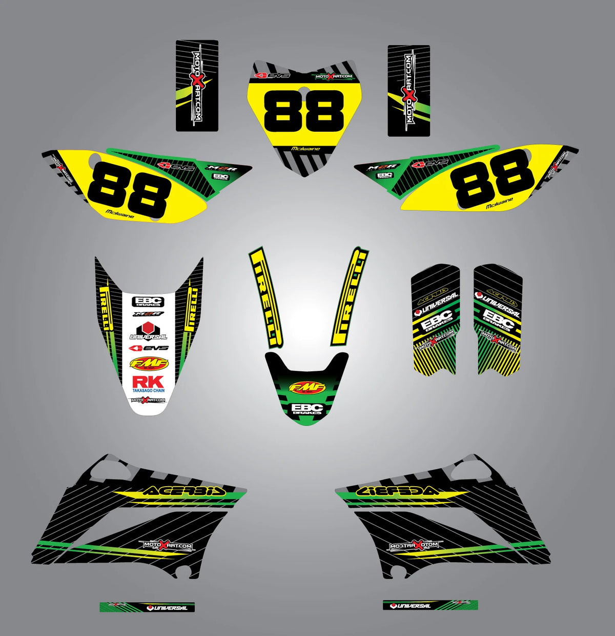 Custom Graphics Full Kit for Kawasaki KLX 110 (2010-2019) Factory Style Stickers