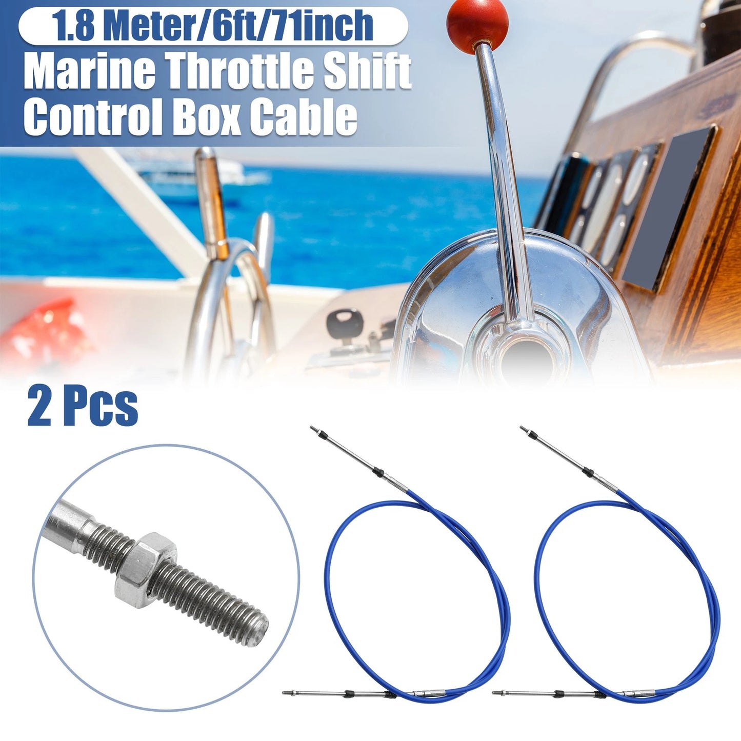 2 x 6ft 1.8m 71in Marine Throttle Shift Remote Control Box Cable Blue for Make