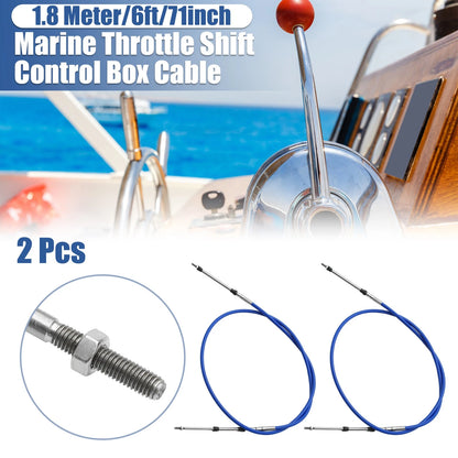 2 x 6ft 1.8m 71in Marine Throttle Shift Remote Control Box Cable Blue for Make