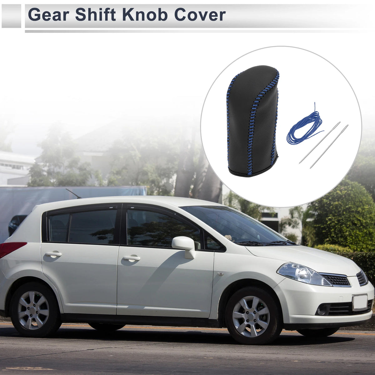 Nissan Tiida Gear Shift Knob Cover 2004-2012 Black Blue Faux Leather