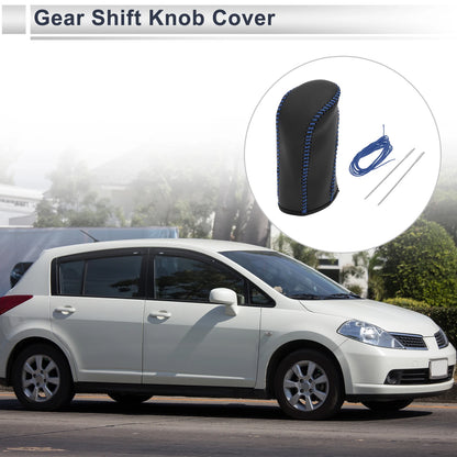 Nissan Tiida Gear Shift Knob Cover 2004-2012 Black Blue Faux Leather