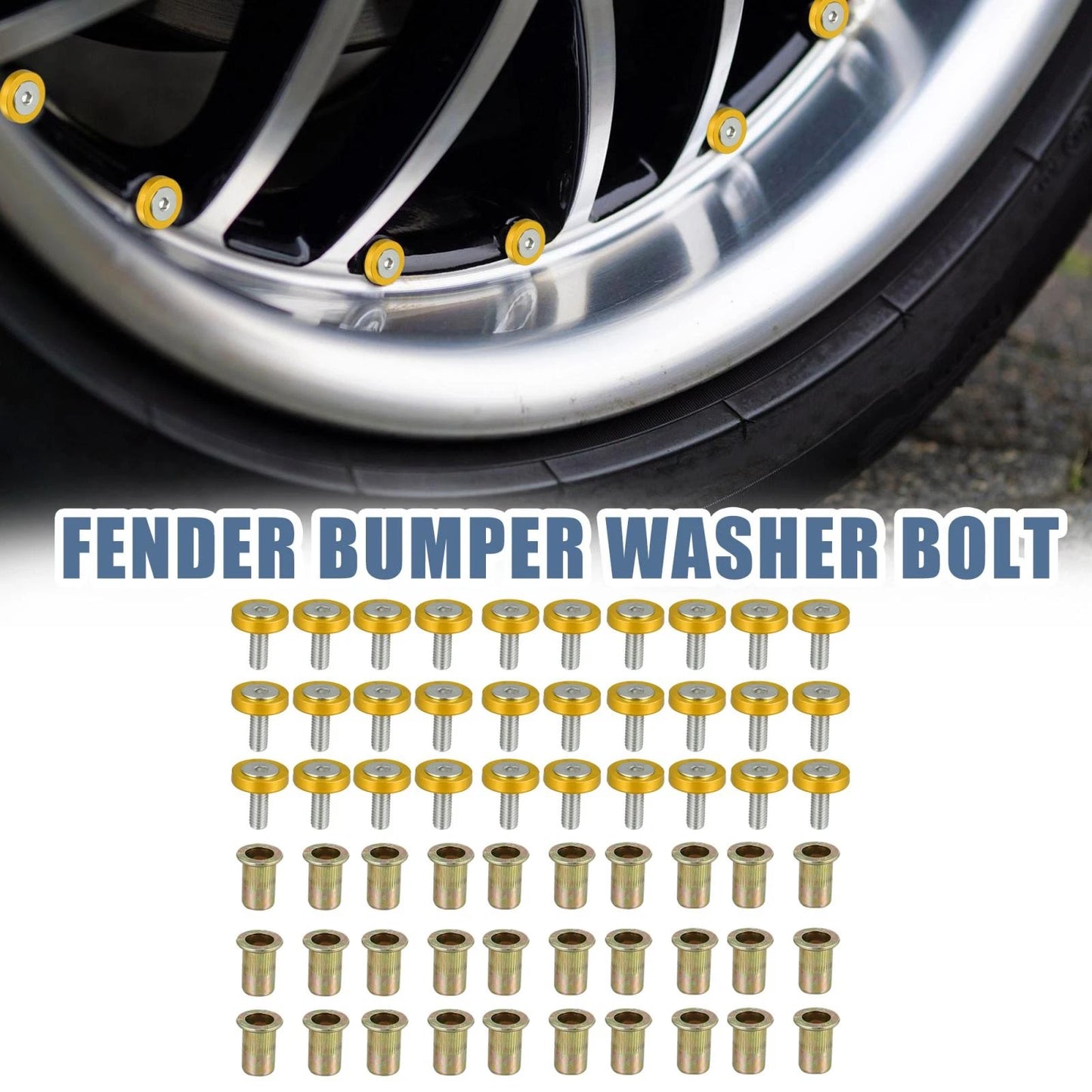 30 Pcs Gold Tone Motorcycle M6 Fender Bumper Washer Bolt Nuts for Motorcycle