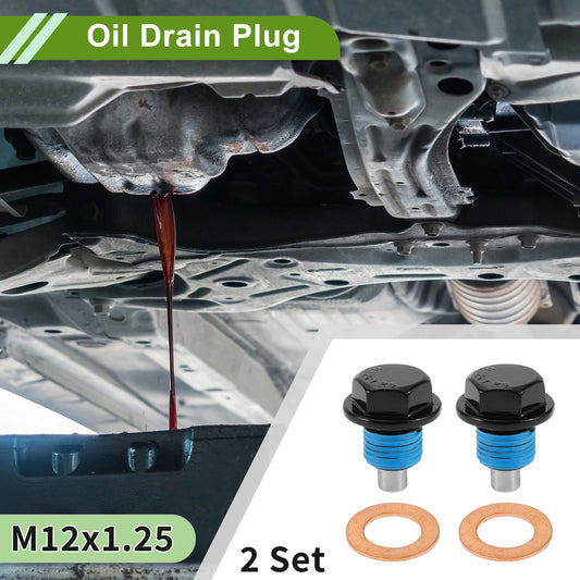 2 x M12x1.25 Copper Oil Drain Plug with Gasket for Car Motorcycle Black Blue