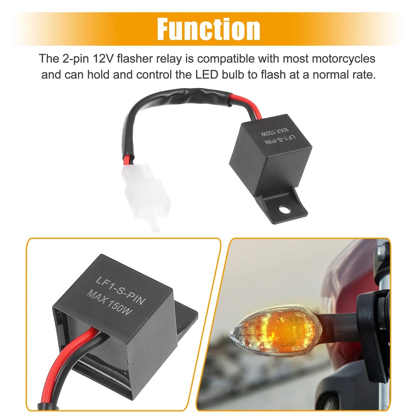 LED Flasher Relay / 2 x 2 Pins 12V Electronic for Motorcycle Turn Signal