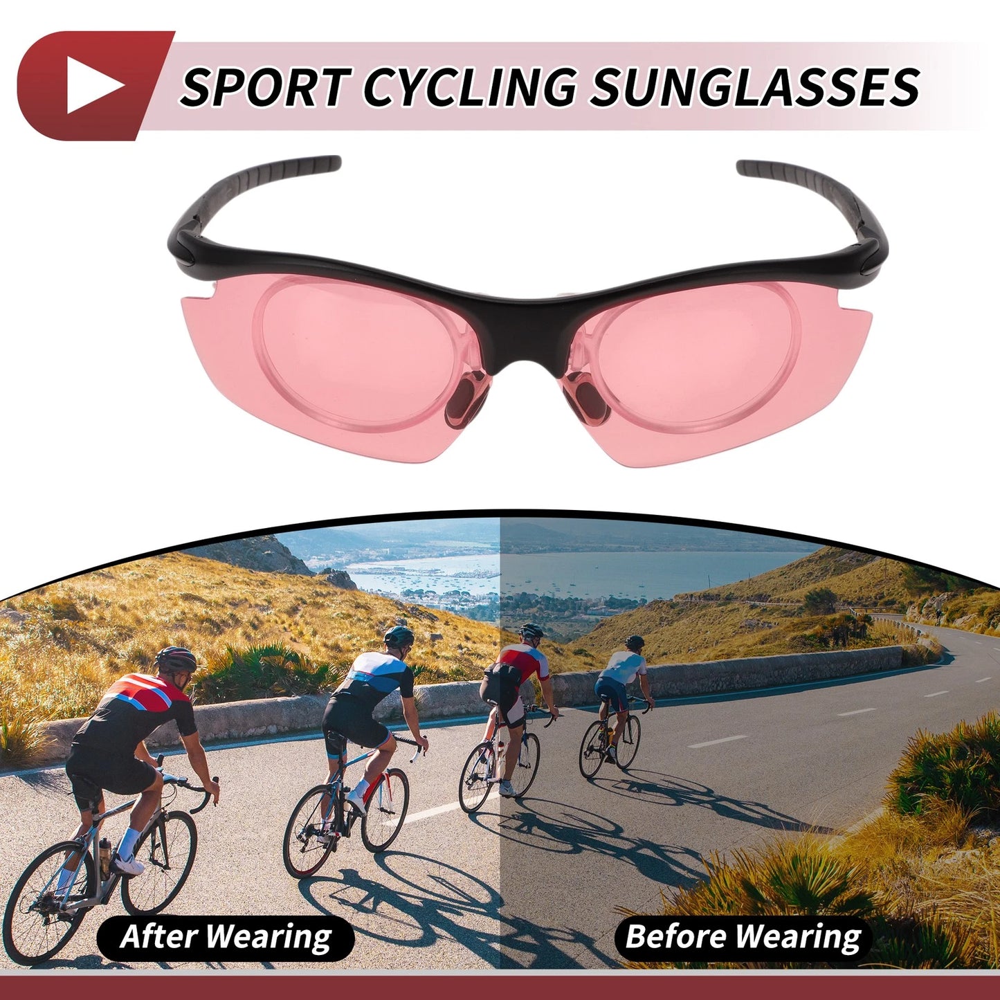 1 Pc Motorcycle Riding Goggles Pink Lens Black Frame Tri-acetel Cellulose