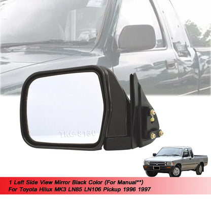 LH Manual Side View Mirror Black for Toyota Hilux MK3 LN85 (1996-1997)
