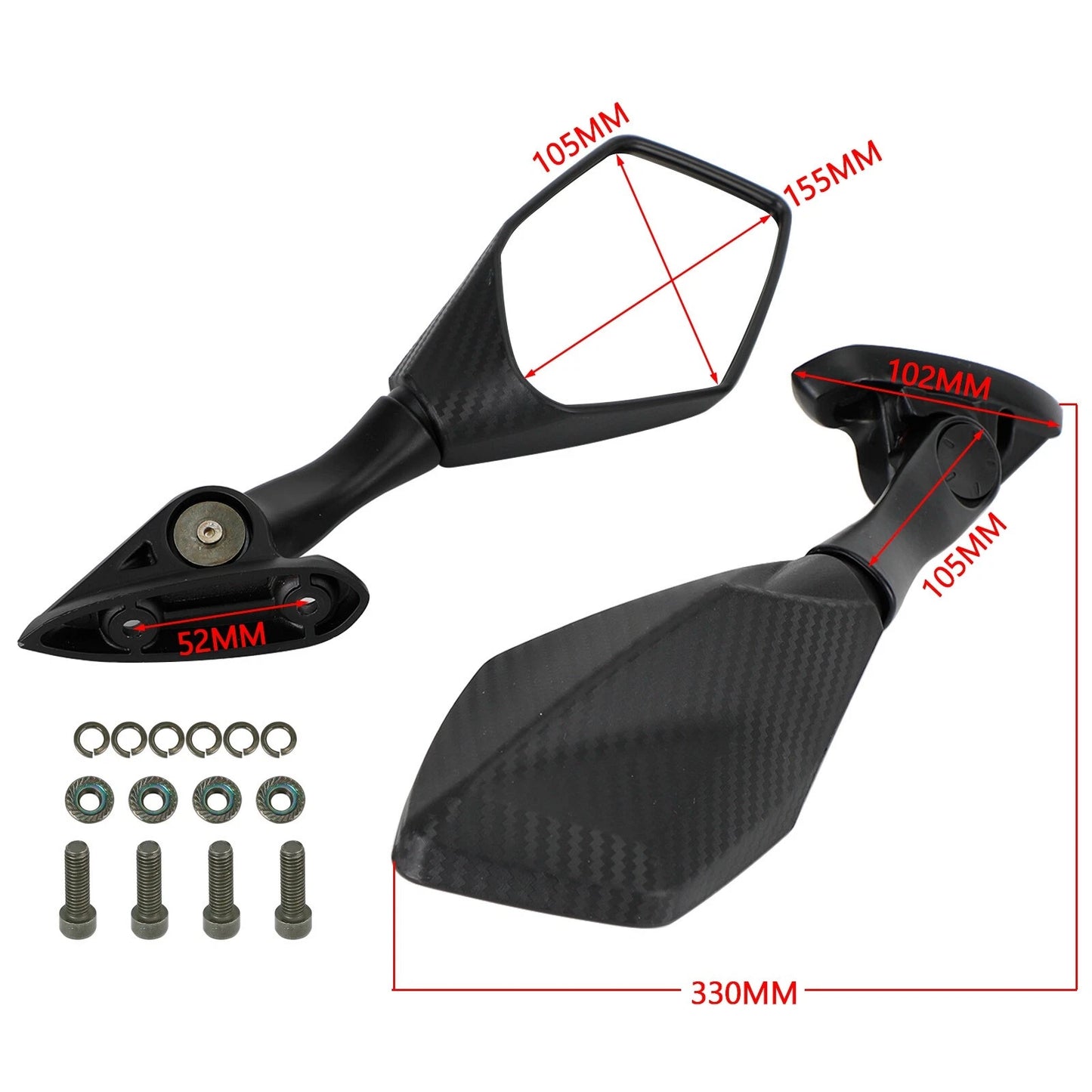 Mirror Set Short Black for Yamaha NMax GPD 125 155 YZF-R3 R3A R25 (2015-2021)